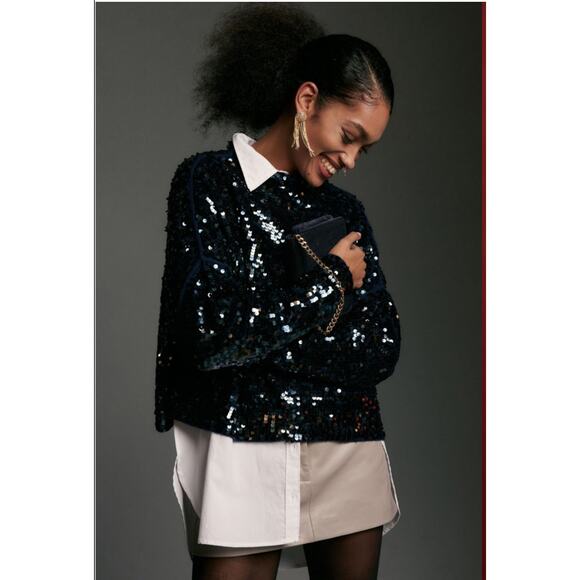 Anthropologie Pilcro Alani Cashmere Sequin Mock-Neck Sweater Size Small - Picture 13 of 13